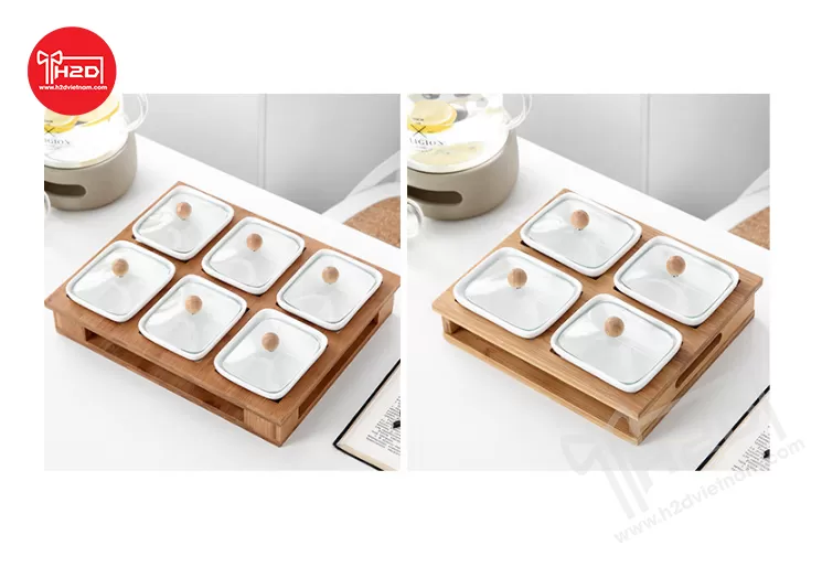 Khay mứt sứ đế gỗ